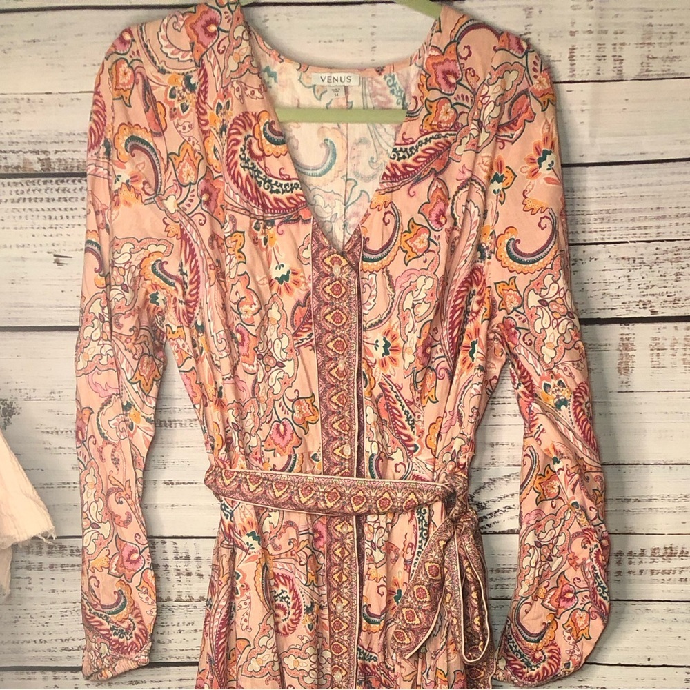 VENUS Paisley Print Linen Peach Pink Dress size 14 NWOT - Picture 4 of 16